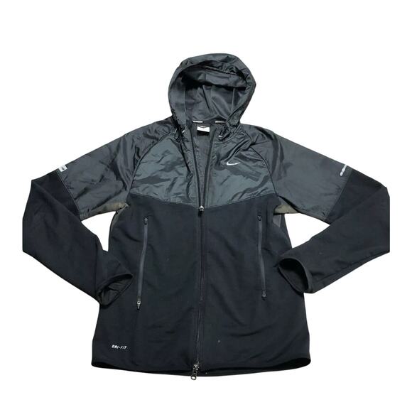 NIKE Dri Fit Full Zip RUN Black Hooded Activewear Jacket Women's Size Small - Picture 1 of 7